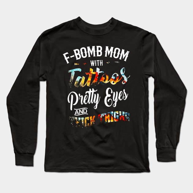 F-Bomb Mom With Tatoos Long Sleeve T-Shirt by VectorDiariesart